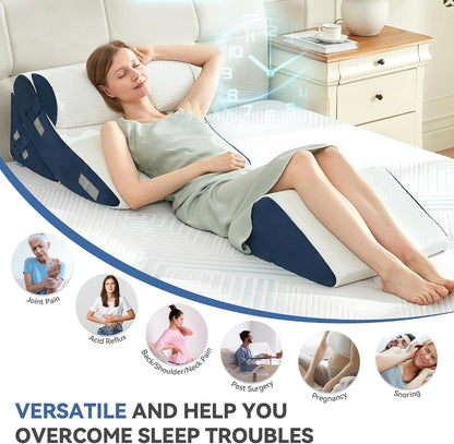4PCS Bed Wedge Pillow Post Surgery, Orthopedic Sleeping Wedge Pillow Set for Back, Neck and Leg Pain Relief, Acid Reflux, GERD, Memory Foam Support Pillows for After Surgery, Grey