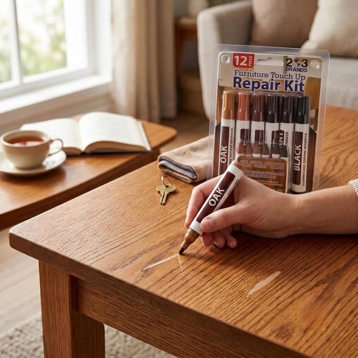 Furniture Touch-Up Markers Set | Wood Repair Kit for Fixing Stains and Scratches on Floors, Tables, Bedposts, Desks | Markers and Wax Sticks to Cover Up Oak Maple Cherry Walnut Mahogany
