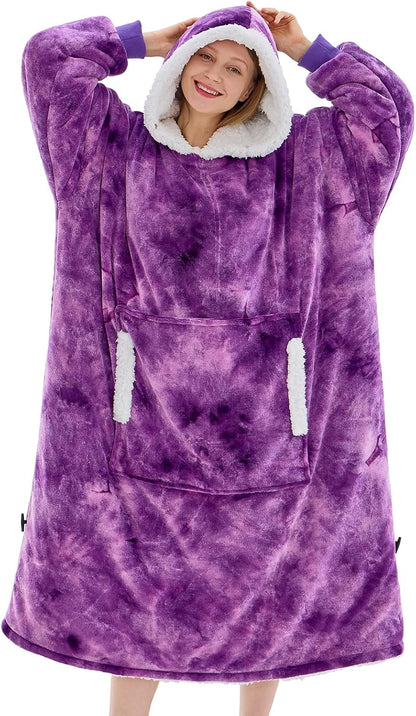 yescool Wearable Blanket Hoodie, Flannel Sherpa Fleece Blanket Sweatshirt for Adults Women Men,One Size Fits All - Colors B