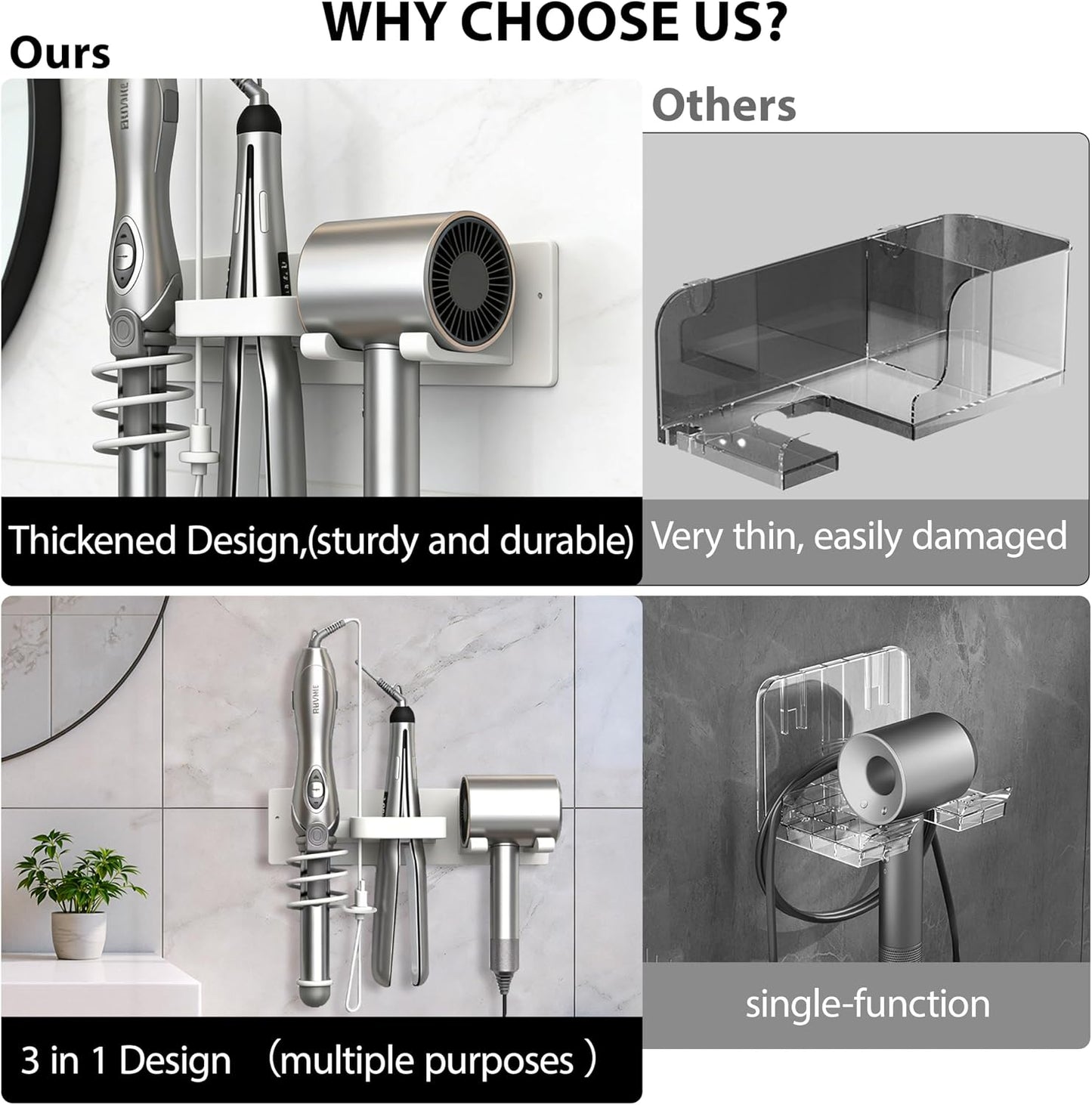 Hair Dryer Holder Hair Tool Organizer Metal Wall Mount (Gold) | Heat Resistant Hair Tool Organizer, Metal Wall Mount Storage, Bathroom Counter Space Saver, Blow Dryer Holder