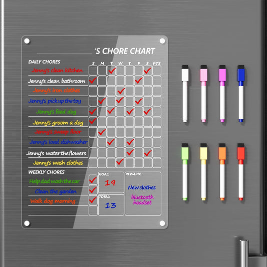 Neatsure Acrylic Magnetic Dry Erase Board Calendar for Fridge, Clear Monthly and Weekly Meal Planner Whiteboard Refrigerator, Menu Board for Kitchen, w/ 8 Colors Markers, 15"x11"