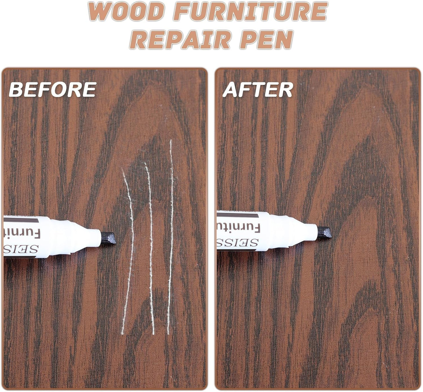 SEISSO Furniture Repair Kit - Set of 42 - Wood Repair Kit Wood Fillers, Furniture Scratch Repair Markers and Wax Sticks with Scraper, Brushes, for Scratches, Stains, Wood Floor, Laminate, Cabinet