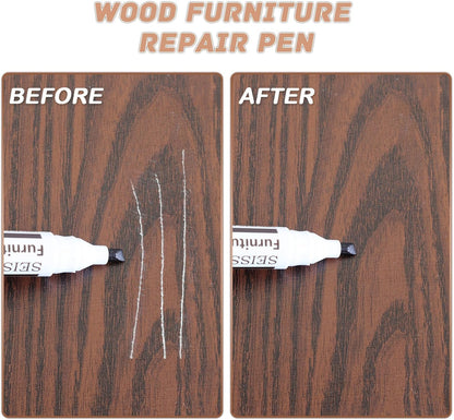 SEISSO Furniture Repair Kit - Set of 42 - Wood Repair Kit Wood Fillers, Furniture Scratch Repair Markers and Wax Sticks with Scraper, Brushes, for Scratches, Stains, Wood Floor, Laminate, Cabinet