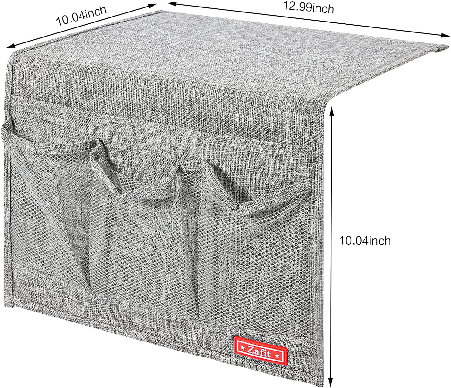 Zafit Linen 4 Pockets Bedside Caddy, Bedside Storage Organizer for Magazine, Remotes, Phone (Beige, Classic 4 Pockets)