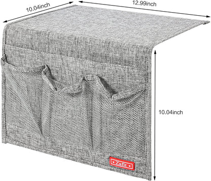 Zafit Linen 4 Pockets Bedside Caddy, Bedside Storage Organizer for Magazine, Remotes, Phone (Beige, Classic 4 Pockets)