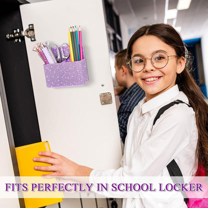 MotiMind Purple Locker Accessories for Girls, Bling Magnetic Pen Holder for Refrigerator, Back to School Rhinestone Marker Holder for Locker, Sparkly Gift for Student (Medium,Rhinestone)