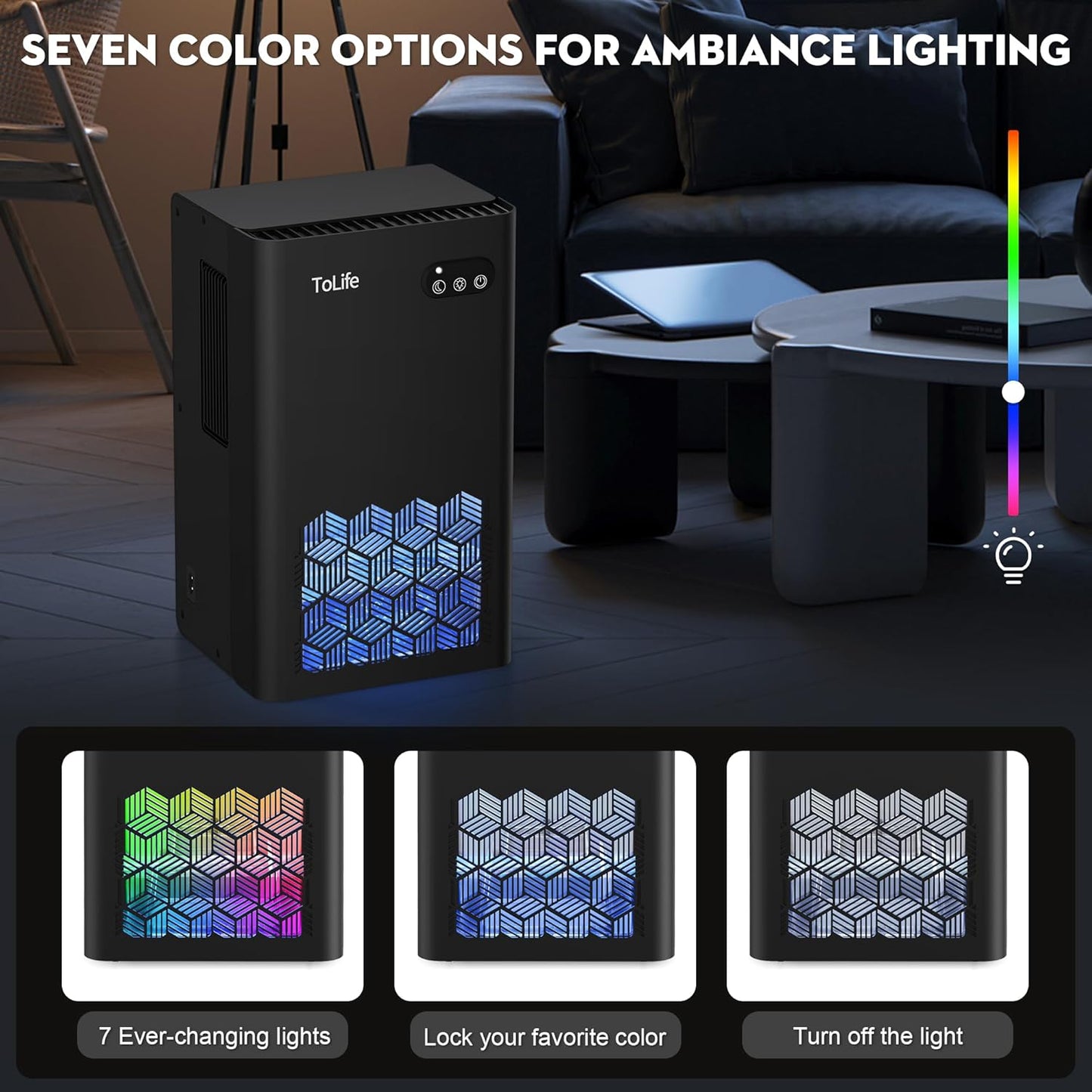 ToLife Dehumidifier for Home, 1000 sq.ft Dehumidifiers for Bedroom Bathroom Basement with 95 OZ Water Tank, Auto Shut Off 7 Colors LED Light, White Black