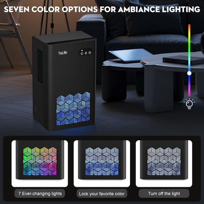 ToLife Dehumidifier for Home, 1000 sq.ft Dehumidifiers for Bedroom Bathroom Basement with 95 OZ Water Tank, Auto Shut Off 7 Colors LED Light, White Black