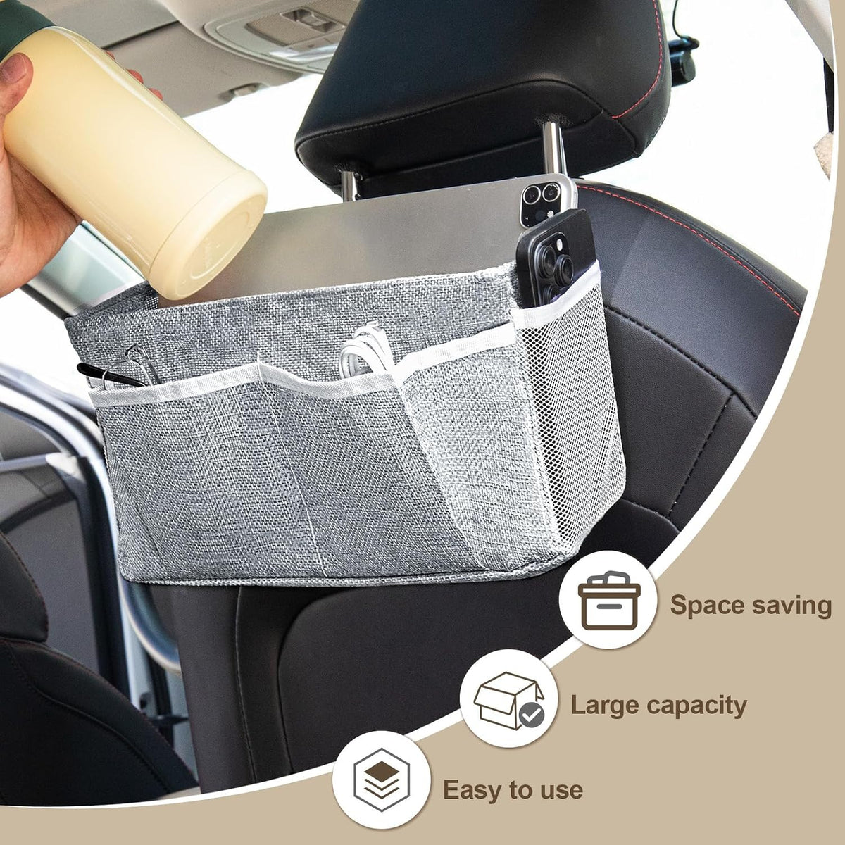 Bedside Caddy, bedside organizer, Hanging Organizers (Beige)