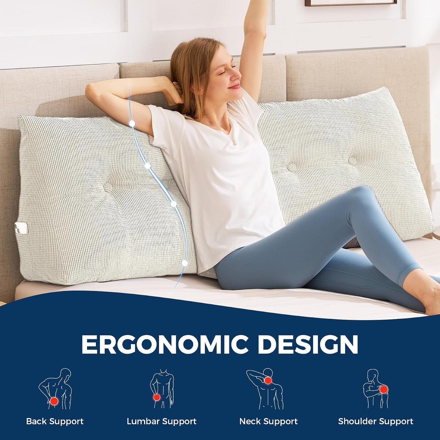 IASEAHK Headboard Pillow Queen, Triangle Pillows for Headboard, Head Board Backrest Wedge Pillow for Reading Sitting Working, Daybed Pillows with Removable Cover for Bed Dorm Sofa, Dark Grey