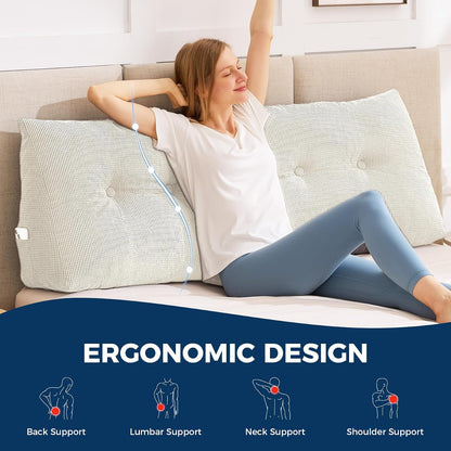 IASEAHK Headboard Pillow Queen, Triangle Pillows for Headboard, Head Board Backrest Wedge Pillow for Reading Sitting Working, Daybed Pillows with Removable Cover for Bed Dorm Sofa, Dark Grey