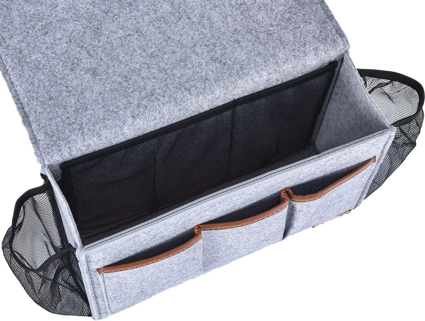 Zafit Bedside Caddy, Large Size Bedside Storage Organizer Bedside Organizer Caddy for Magazine Remotes Phone (13.4'' x 18.1'' Plus Size, Dark Grey)