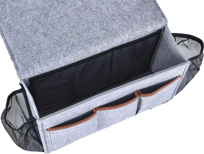 Zafit Bedside Caddy, Large Size Bedside Storage Organizer Bedside Organizer Caddy for Magazine Remotes Phone (13.4'' x 18.1'' Plus Size, Dark Grey)