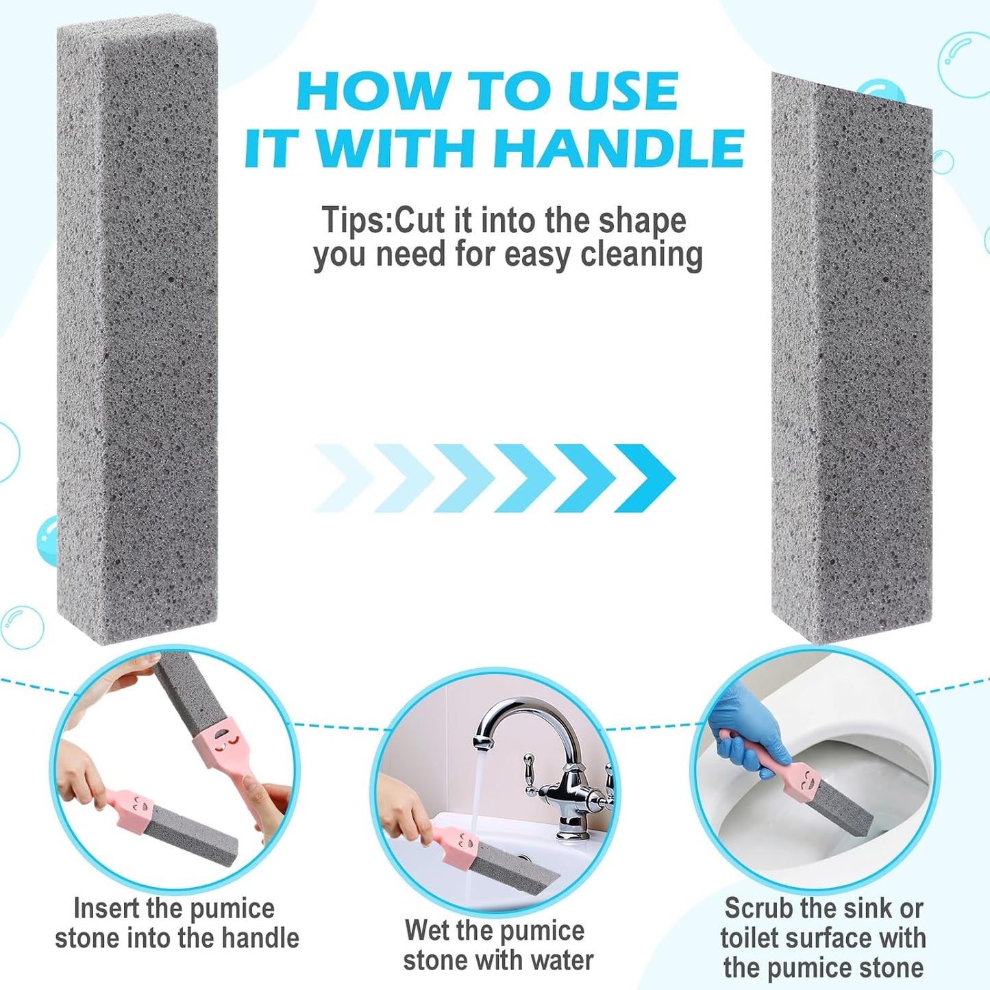 Outus 48 Pack Pumice Stone for Toilet Cleaning with 6 Reusable Handles, Powerful Pumice Cleaning Sticks for Toilets, Tubs, Sinks, Grills and Pool Tiles, Effectively Removes Hard Limescale