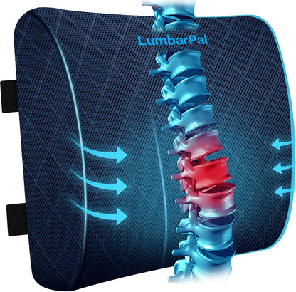 Lumbar Support Pillow for Office Chair, Back Support, Memory Foam, Grey | Improve Sitting Posture & Back Pain Relief. Lumbar Pillow Fits Office, Gaming & Car Chairs with Adjustable Dual Straps