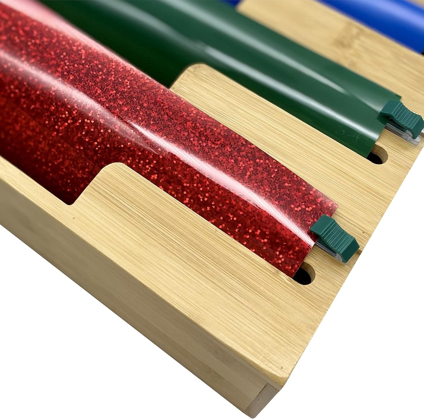 HELIA Bamboo Kitchen Wrap Organizer | Wall Mounting Solid Bamboo Foil and Plastic Wrap Dispenser with Sliding Cutters | Aluminum Foil and Plastic Wrap Dispenser with Cutter