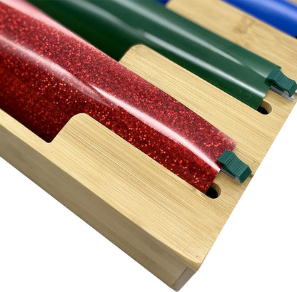 HELIA Bamboo Kitchen Wrap Organizer | Wall Mounting Solid Bamboo Foil and Plastic Wrap Dispenser with Sliding Cutters | Aluminum Foil and Plastic Wrap Dispenser with Cutter
