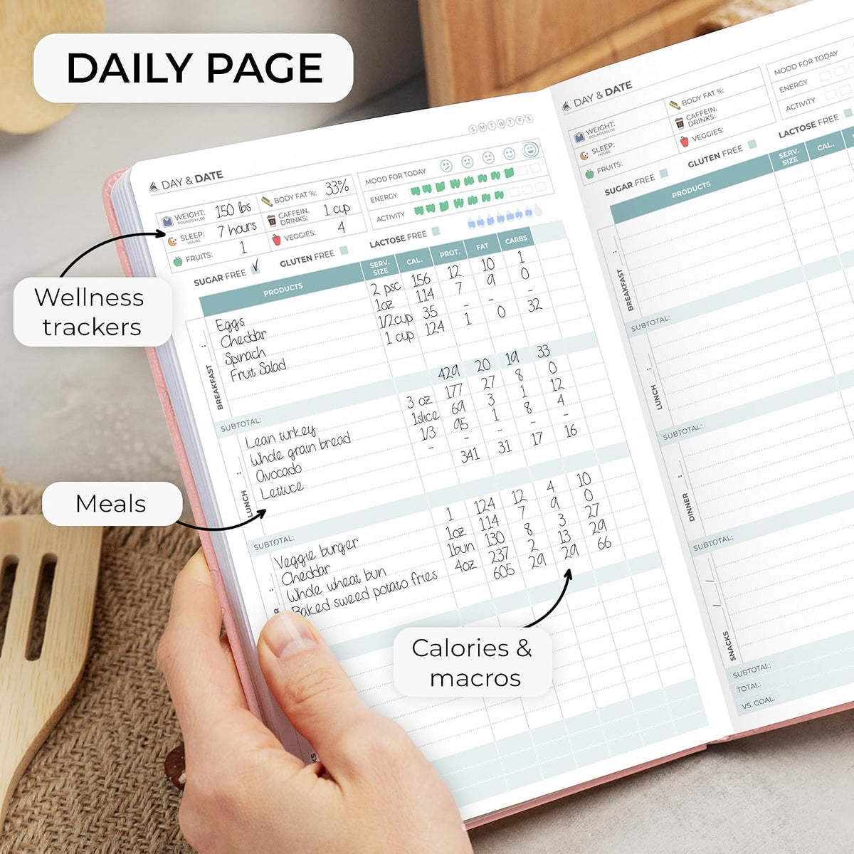Clever Fox Food Journal for Women & Men, Weight Loss Tracker, Aquamarine