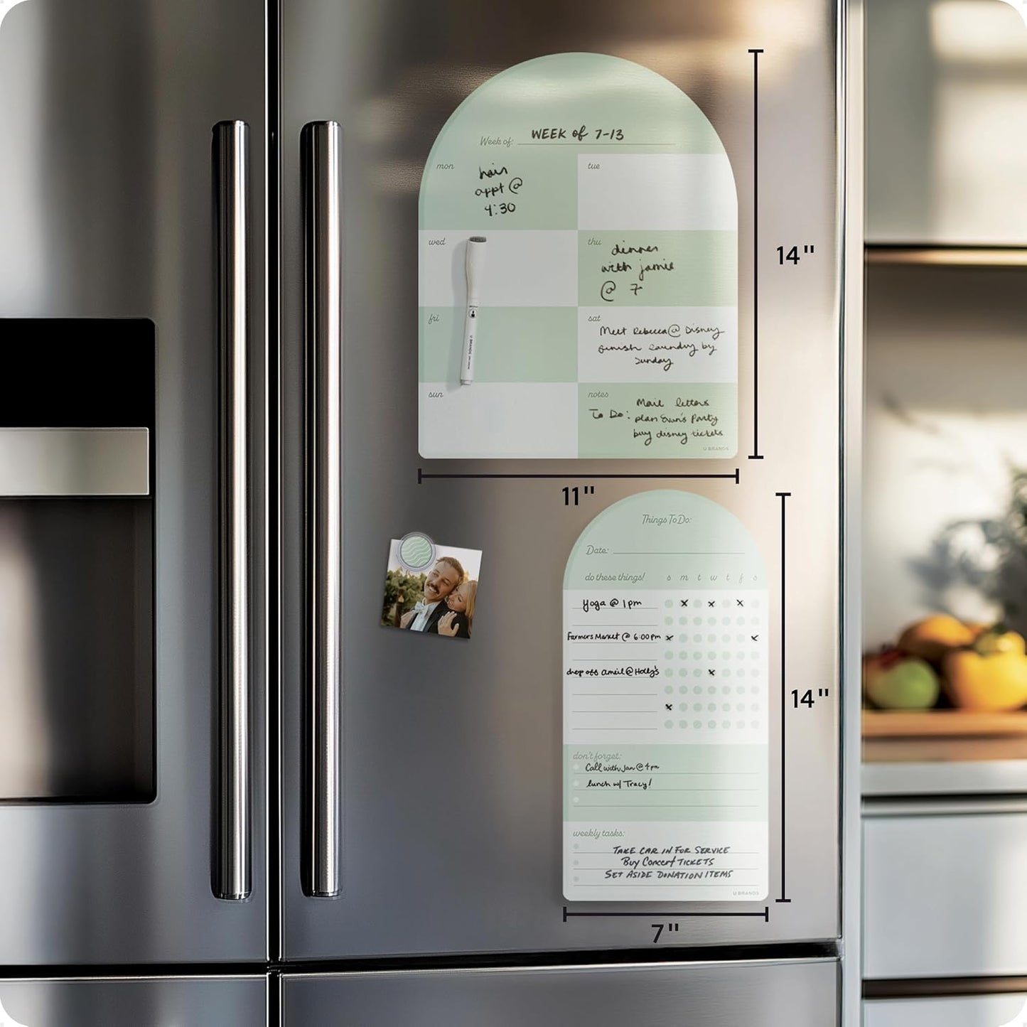 U Brands Dry Erase Calendar White Board for Fridge, 11" x 14", Sage Green
