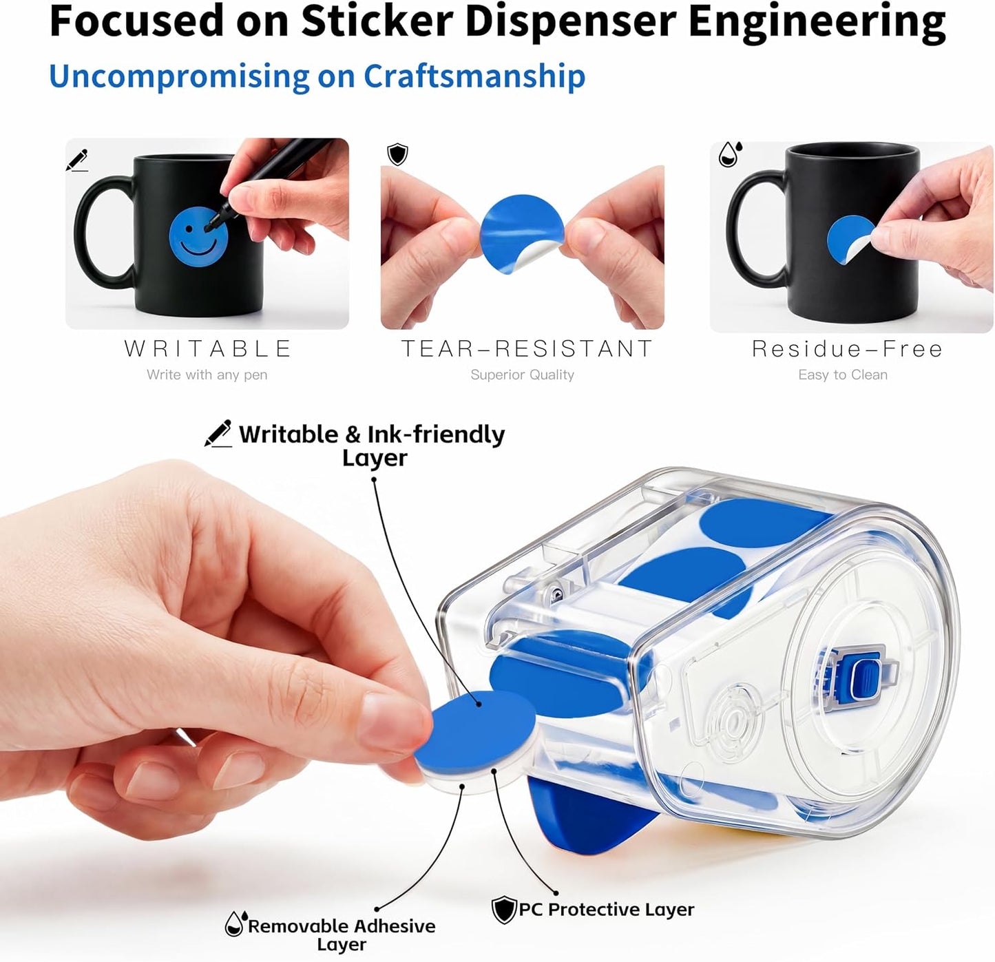 300 PCS Blue Dot Stickers with Sticker Dispenser,Round Coding Labels Circle Dots Labels Stickers,Circle Dot Stickers Label Sticker for Office,Classroom,Small Business,Papers