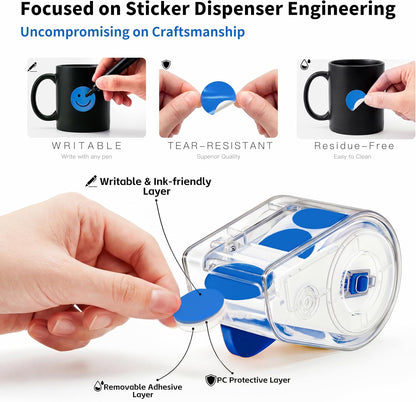300 PCS Blue Dot Stickers with Sticker Dispenser,Round Coding Labels Circle Dots Labels Stickers,Circle Dot Stickers Label Sticker for Office,Classroom,Small Business,Papers