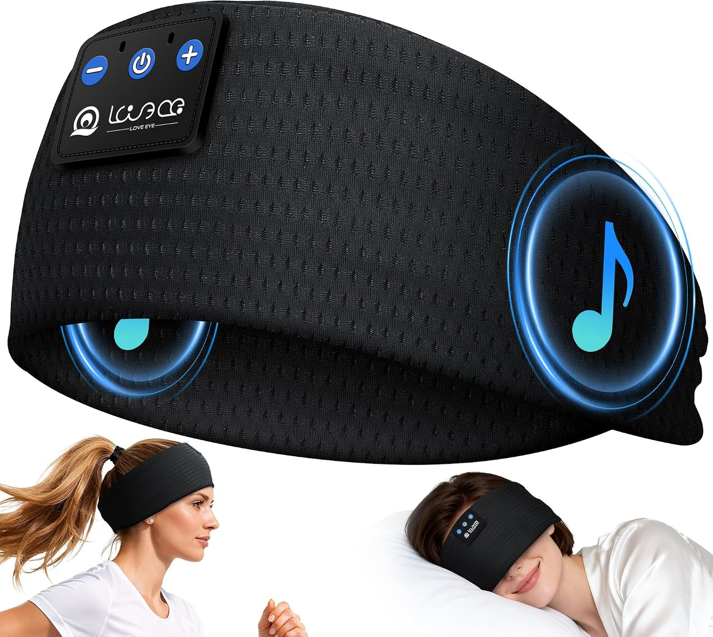 LOVE EYE Sleep Sport Headphones Wireless Bluetooth 5.4 Headband Headphone | Sleeping Earphones for Side Sleepers Removable and Washable Headbands Earbuds for Running Workout Unique Gifts for Women Men