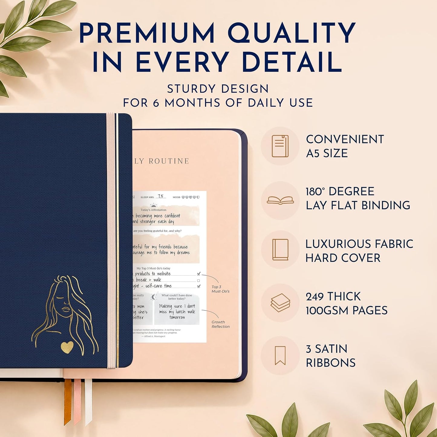 Premium Gratitude Journal for Men – 6 Month Guided Daily Prompts, Habit Tracker – Hardcover, 249 Pages, Lay Flat, 100gsm Paper – Mens Mindfulness Gifts, Mental Health, Self Mastery, Gift Boxed