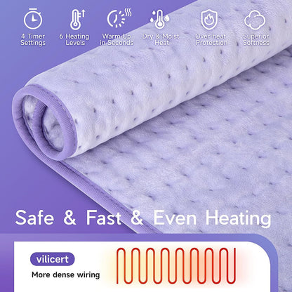 Heating Pad for Period Cramps, Heating Pad for Back/Neck/Shoulder Muscle Pain, 6 Heating&4 Timer Setting, Auto Shut Off, Dry/Moist Heat & Machine Washable, Gray Birthday Christmas Gifts for Women Mom
