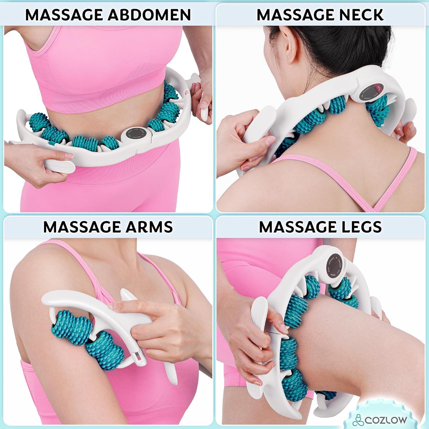 COZLOW Cellulite Massage Roller - Pink - Anti-Cellulite Massager with Detachable Roller Handles for Thighs, Legs & Buttocks - Fascia Massage Tool for Lymphatic Drainage & Deep Tissue Therapy