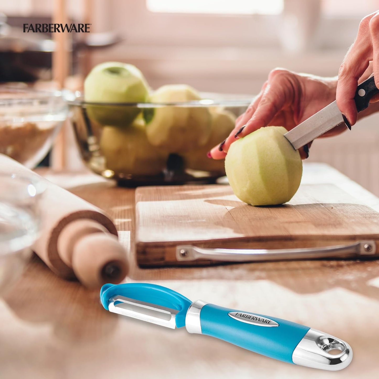 Farberware Vegetable Peeler, Pro2 Euro Peeler with Sharp Stainless Steel Swivel Blade and Ergonomic Handle, Dishwasher Safe, Aqua Sky