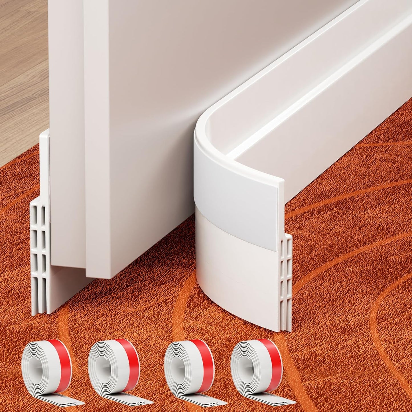 Grotheory 2 Pack Door Draft Stopper, Door Sweep, Weather Stripping Seal | Self-adhesive silicone under door draft stopper for windows and garages, blocks drafts, noise, light, dust and bugs