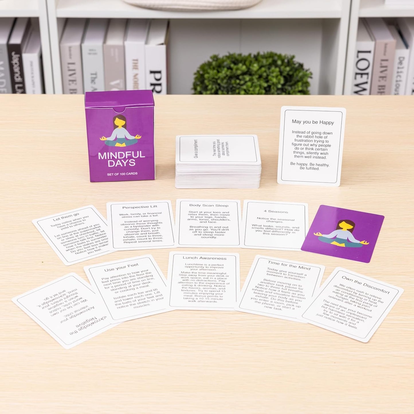 100 Mindful Days - Daily Mindful Activity Cards – Self-Care & Gratitude Prompts for All Ages | Portable Travel Deck for Mental Wellness, Focus & Stress Relief