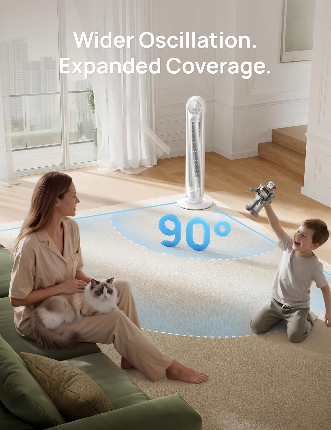 DREO Tower Fan for Bedroom, 28ft/s High Velocity, 9 Speeds, DC Motor