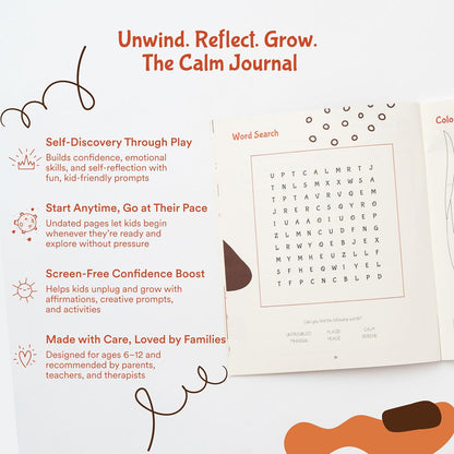 Sonder Kids Wellness Gratitude Journal - Kids Journal for Girls and Boys, Hands-On Activities like Crosswords, Coloring and Nature Prompts, Undated, Ages 6-12, 56 pages