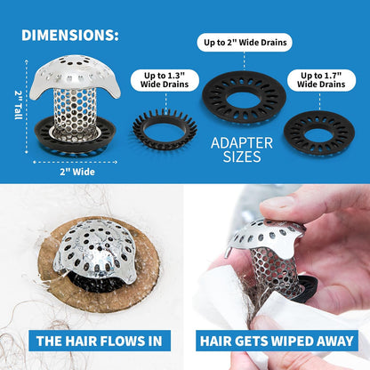 TubShroom Ultra Revolutionary Bath Tub Drain Protector Hair Catcher/Strainer/Snare, Stainless Steel, Stainless Combo