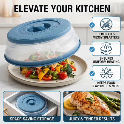 10 Inch Microwave Splatter Cover Vented for Food, Collapsible Splatter Guard with Handle, Anti-Splatter Plate Lid for Kitchen Fruit Vegetables, Dishwasher-Safe Easy Clean (black)