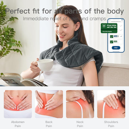 Weighted Heating Pad for Neck, Shoulder & Back Pain Relief FSA Eligible HSA | weighted heat therapy pad with fast heating for muscle relaxation, period cramps, and soothing neck, shoulder and back pain.