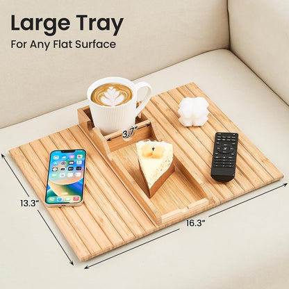 GEHE Couch Cup Holder, Anti Falling Sofa Arm Tray, Natural Bamboo Sofa Cup Holder More Safe for Your Family, Portable Couch Arm Tray Armrest Table for Remote, Snacks, Drinks