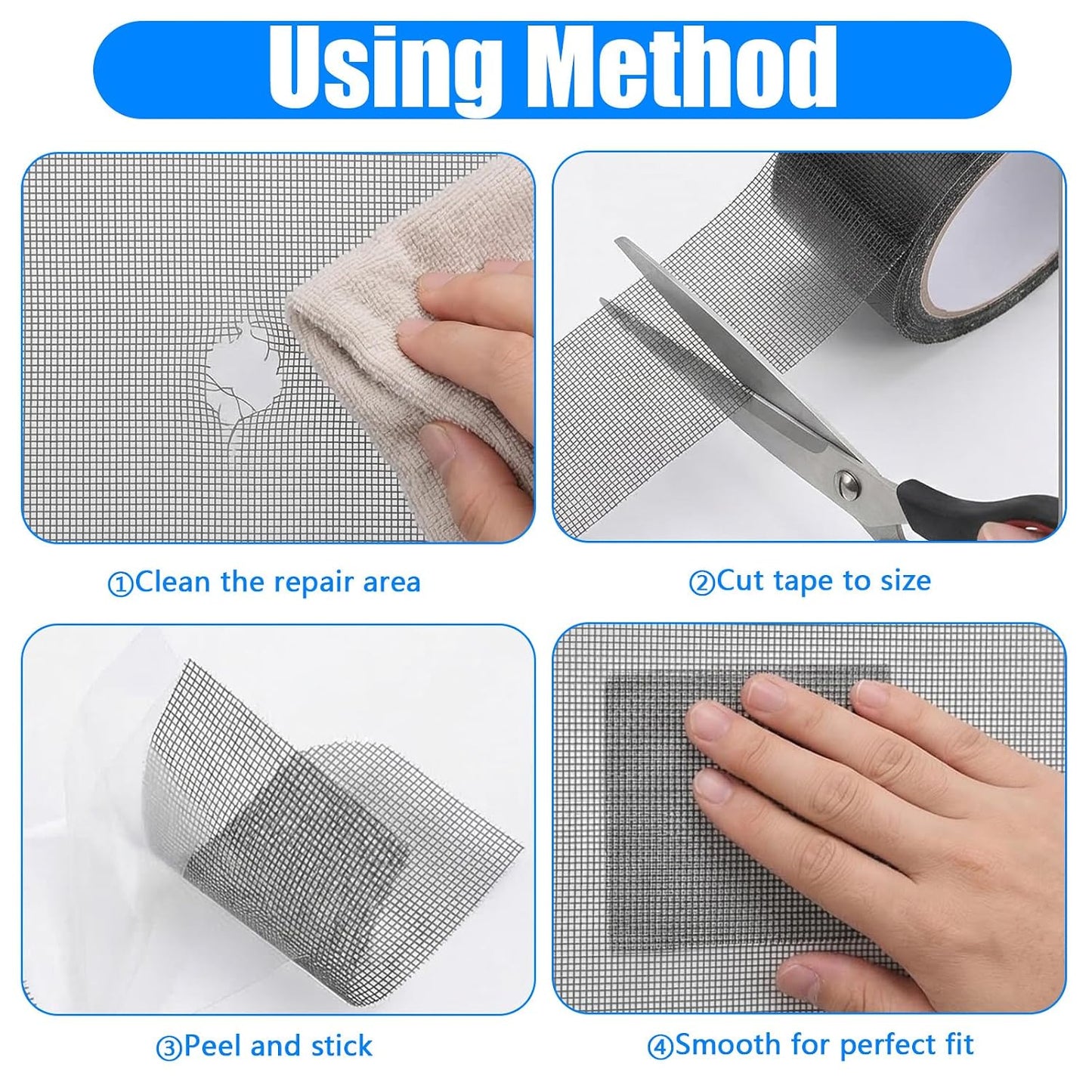 Window Screen Repair Tape Mosquito Net Repair Tape Cuttable and Strong Adhesive Fiberglass 2IN*16.4FT for Window Doors Tears Holes for Screen Repair