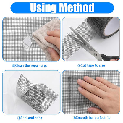 Window Screen Repair Tape Mosquito Net Repair Tape Cuttable and Strong Adhesive Fiberglass 2IN*16.4FT for Window Doors Tears Holes for Screen Repair