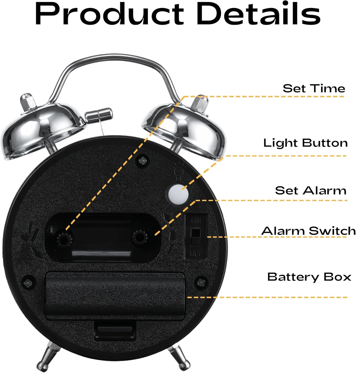 AKCISOT Loud Alarm Clock for Heavy Deep Sleepers, 4.5 Inches Analog Metal Twin Bell Clocks Battery Operated with Backlight for Bedroom Beside, Old Fashioned for Home Desk Decoration(Blue)