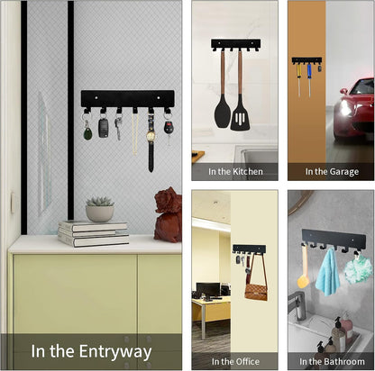 GTK Key Holder for Wall Key Hooks with Tray and 6 Hooks, Wall Mounted Key Holder for Hallway, Key Rack with Shelf for Mail Storage (Black)