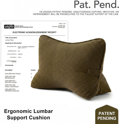 Pat. Pend. Corduroy Lumbar Support Back Pillow for Watching TV, Reading & Gaming, Ergonomic Triangle Support Cushion for Sofa, Armchair & Bed Sitting, Removable Washable Cover, Beige Gray