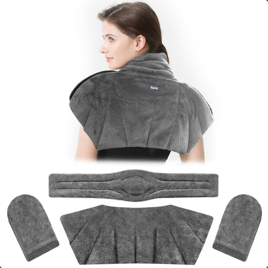 Romfox 4-in-1 Detachable Microwavable Heating Pad for Back, Neck, Shoulder and Waist - Modular Moist Heat Pack for Body Pain Relief - Reusable Hot & Cold Therapy Set