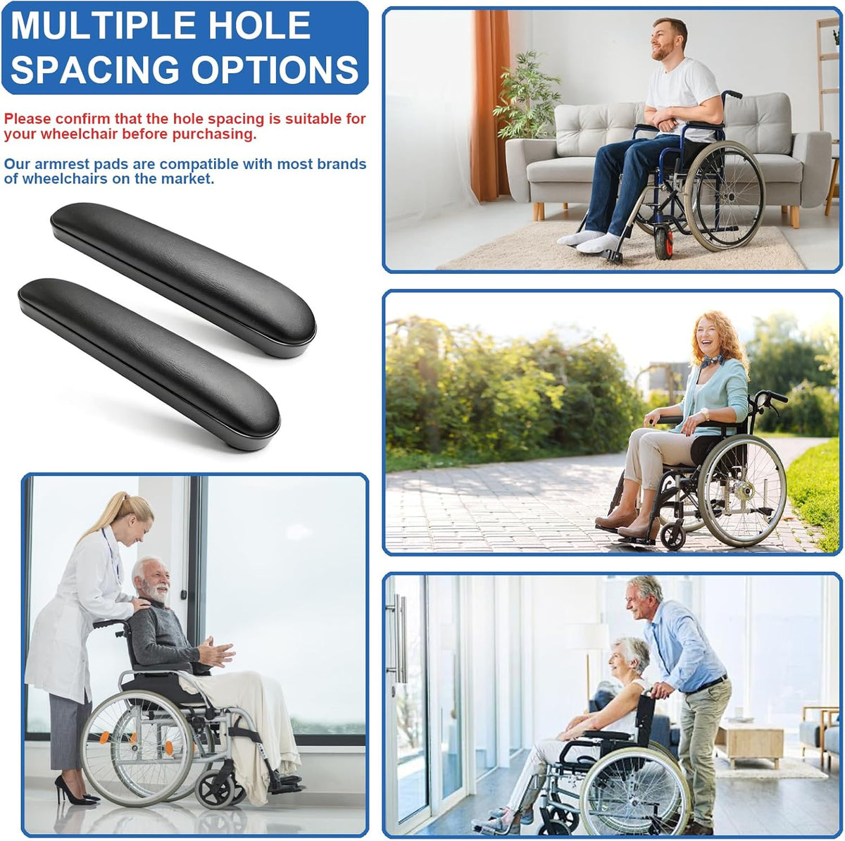 Padded Armrests for Wheelchair, Premium Wheelchair Armrest Pads, 10-1/4" Long Wheelchair Armrest Replacement Accessories, Compatible with All Brands(1 Pair)