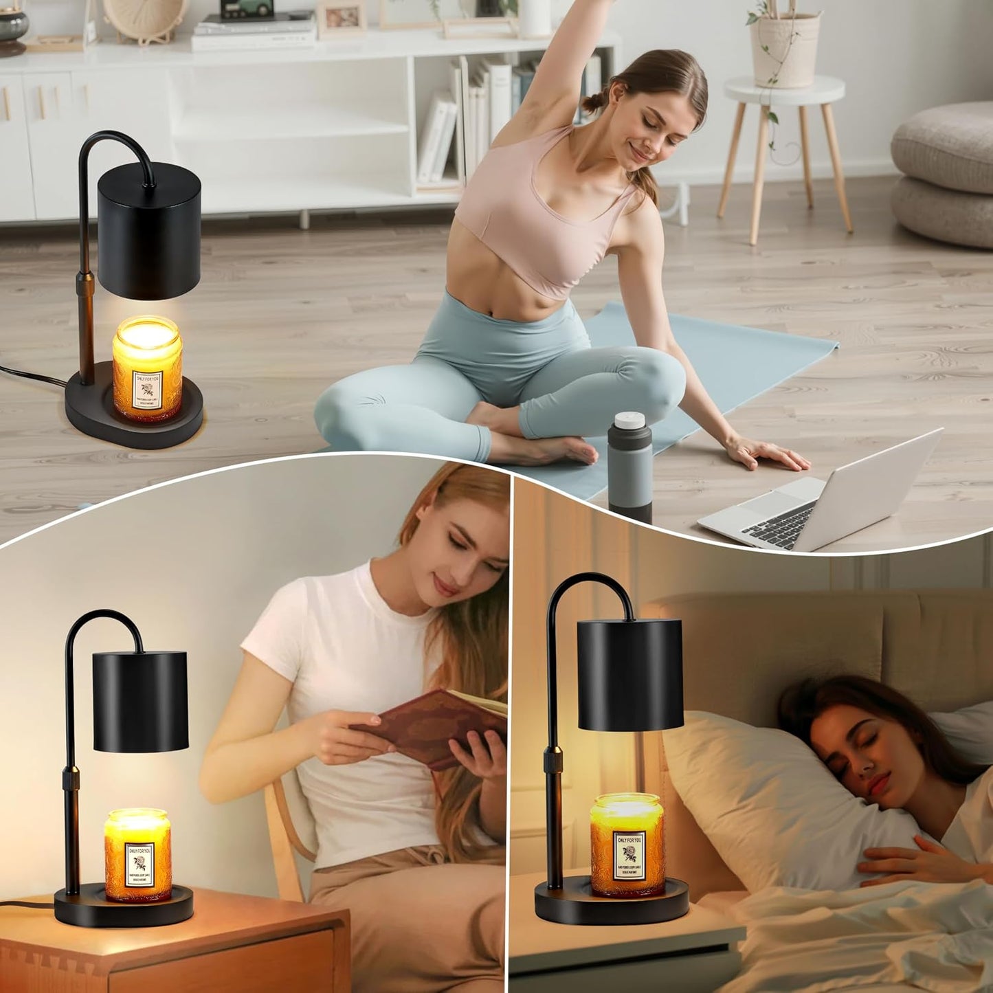 Dreamholder Electric Candle Warmer Lamp with Timer & Dimmer, Adjustable Height Wax Melt Warmer for Jar Candles, Wood Base Candle Melter, Floral Home Decor Gifts for Women, Mom, Natural Wood