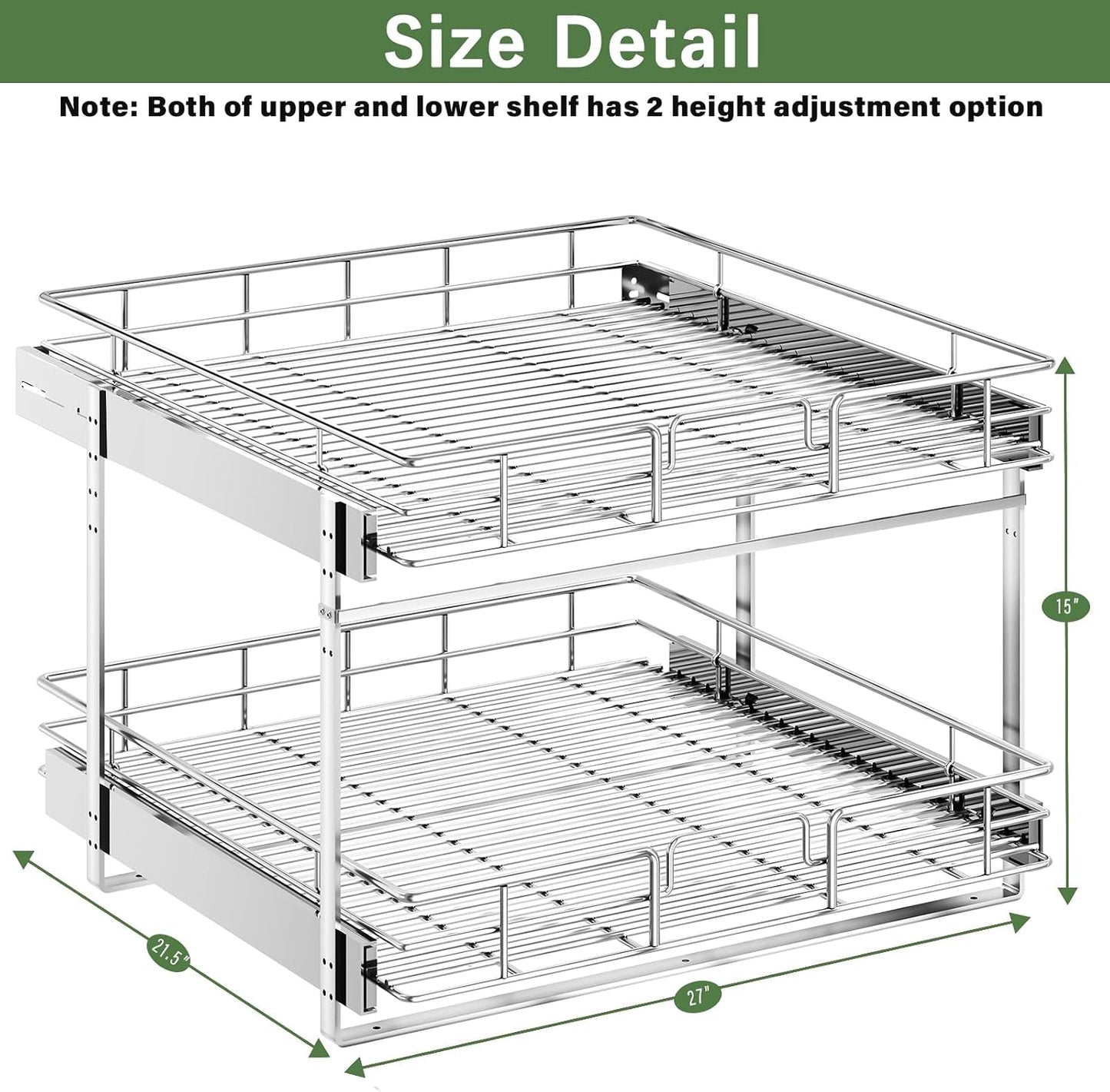 LOVMOR 2 Tier Individual Pull Out Cabinet Organizer 11" W x 18" D, Slide Out Kitchen Cabinet Storage Sliding Shelves