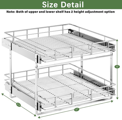 LOVMOR 2 Tier Individual Pull Out Cabinet Organizer 11" W x 18" D, Slide Out Kitchen Cabinet Storage Sliding Shelves