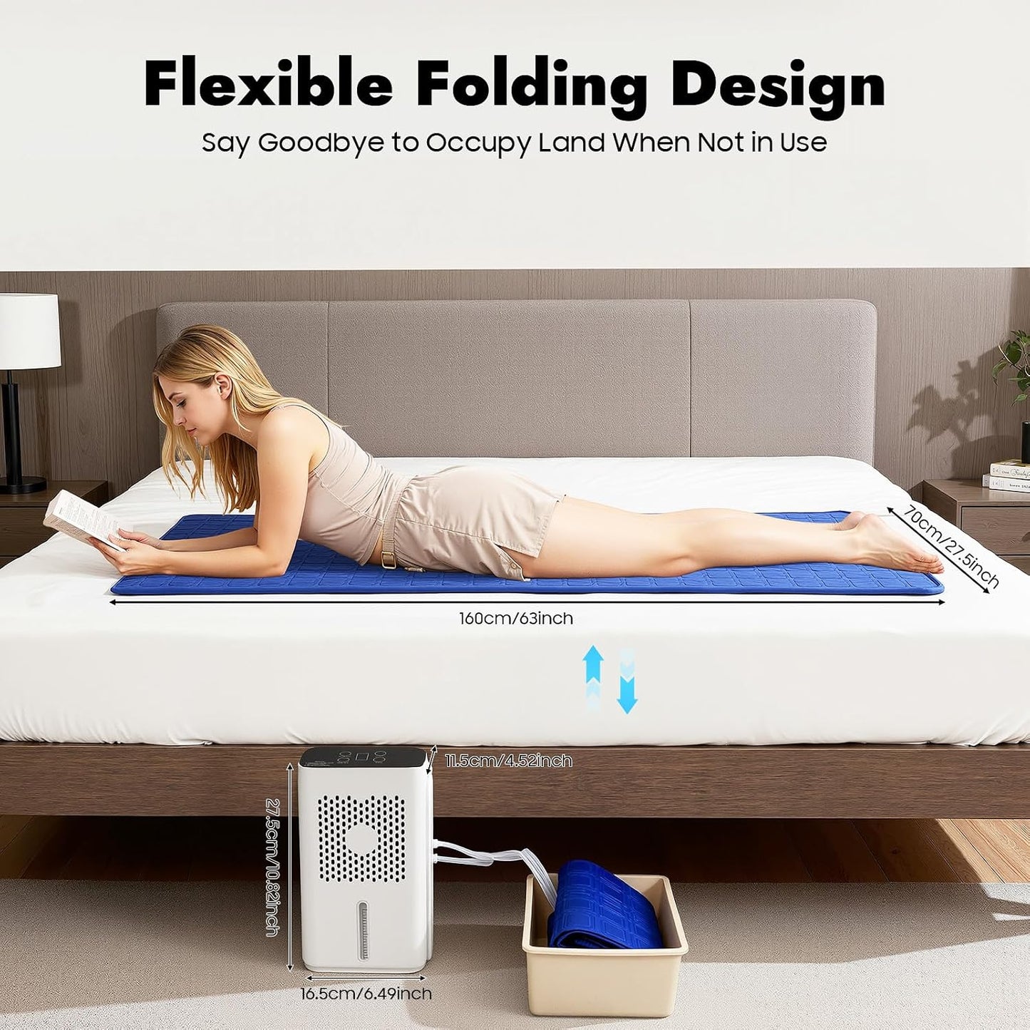 Bed Cooling System with LCD Panel, 1-9H Adjustable Timer, 2 Speeds | 6W Water Cooling Mattress Pad for Hot Sleepers, Low Noise, Beat Night Sweats, Cooling Mat for Student Dormitory, Nursing Home