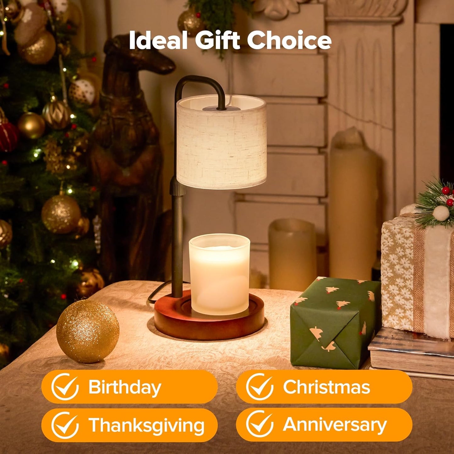Candle Warmer Lamp with Timer, Dimmable Wax Warmer Candle Lamp for Jar Candle with 2 Bulbs, Christmas Birthday Gifts for Women Mom, Home Decor for Room, Bedroom, Kitchen-Linen Fabric